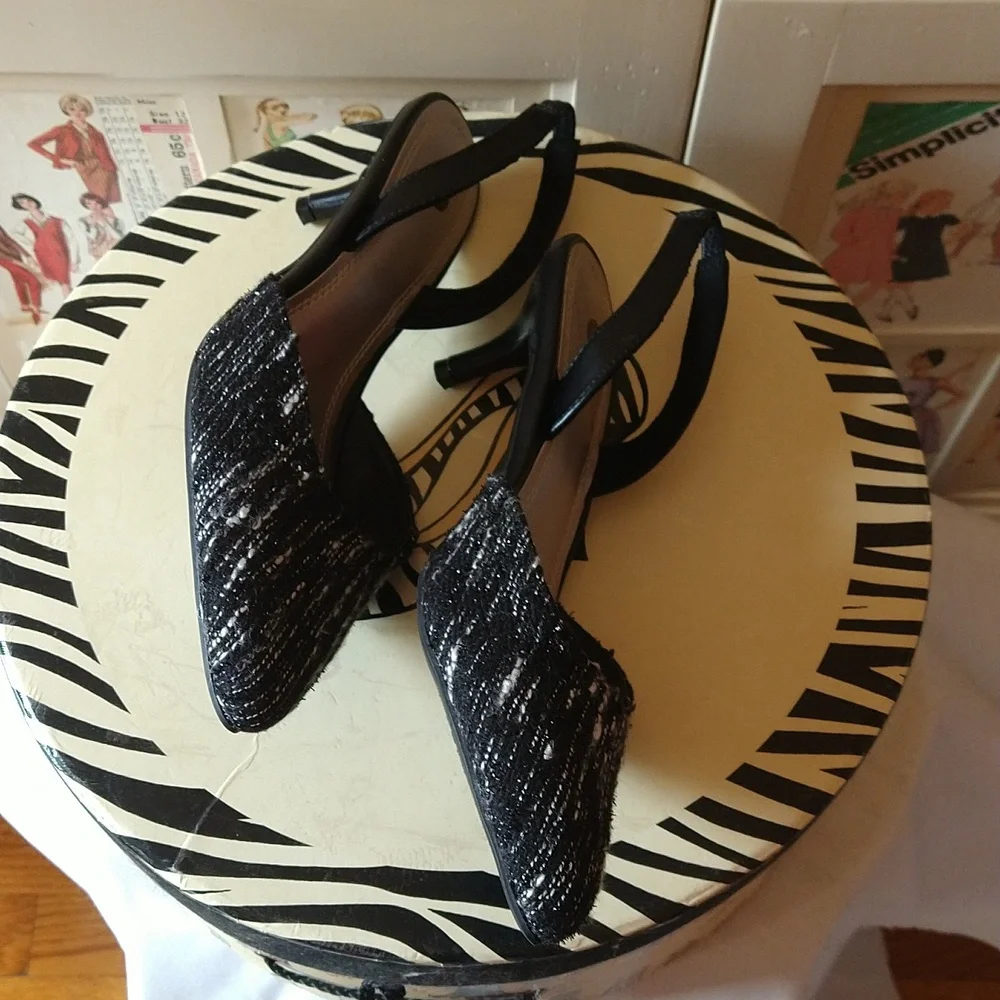 NIB dressbarn woven black and cream slingbacks Sz 8.5 - Picture 3 of 8